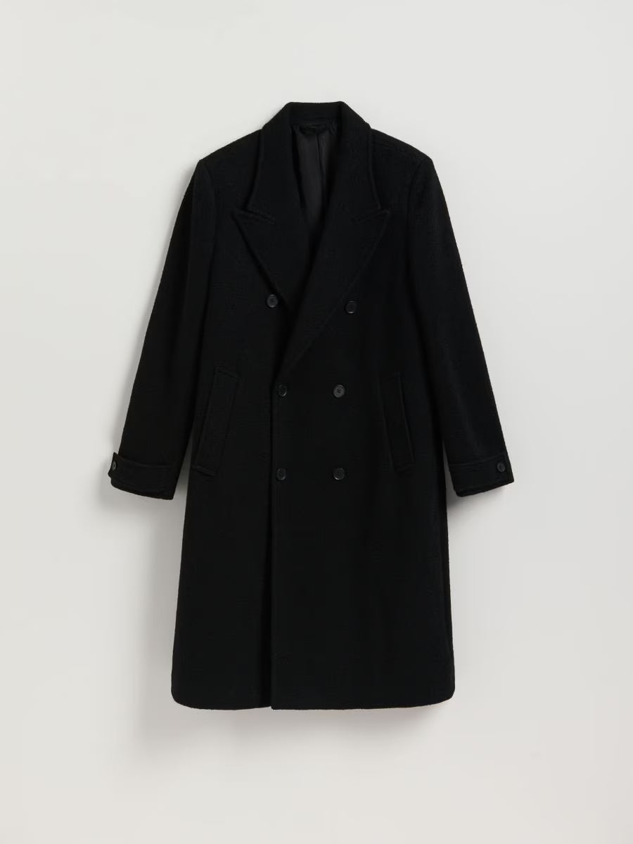 Langer Mantel in Schwarz - Woll-Mix