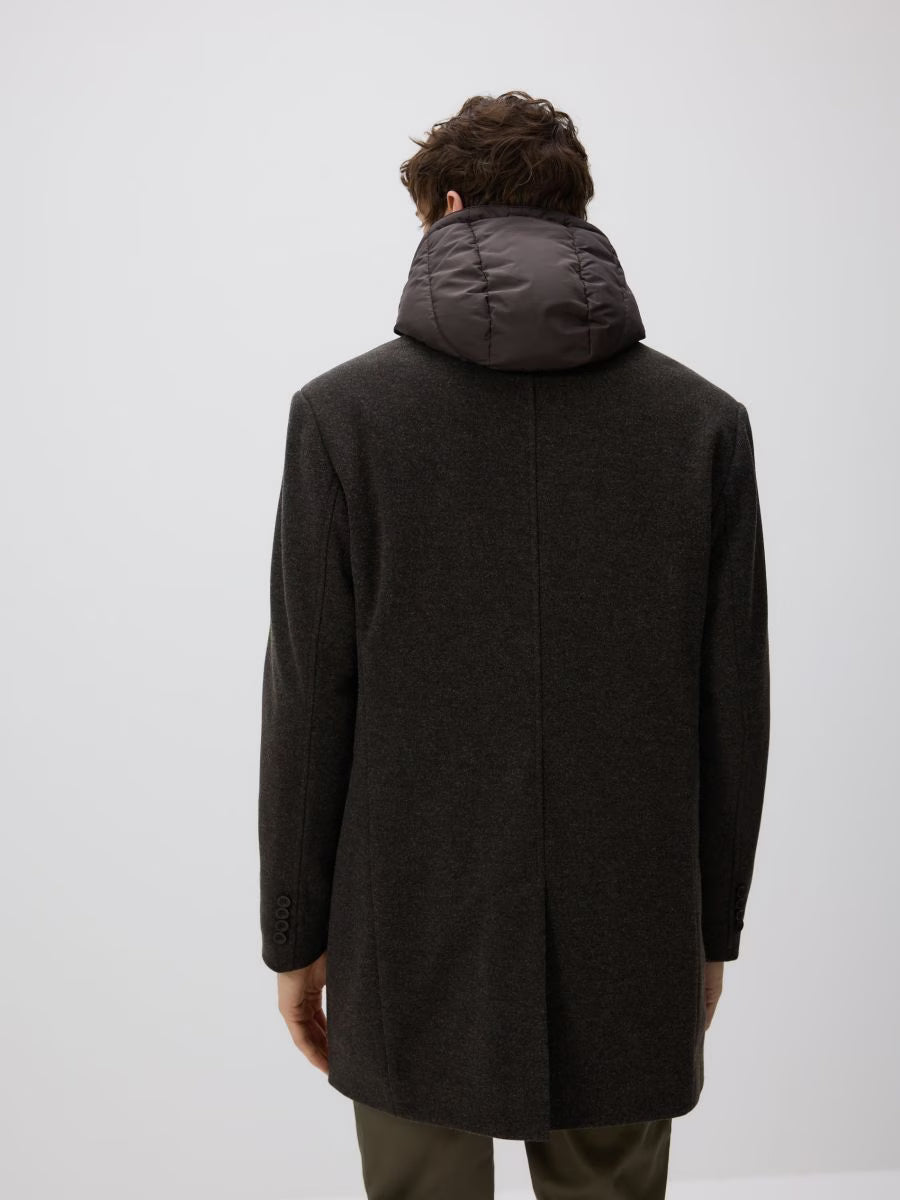 Mantel in dunkelbraun mit Kapuze