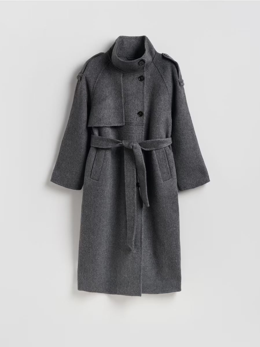 Klassischer Mantel in Mittelgrau schwarz mit Wollanteil