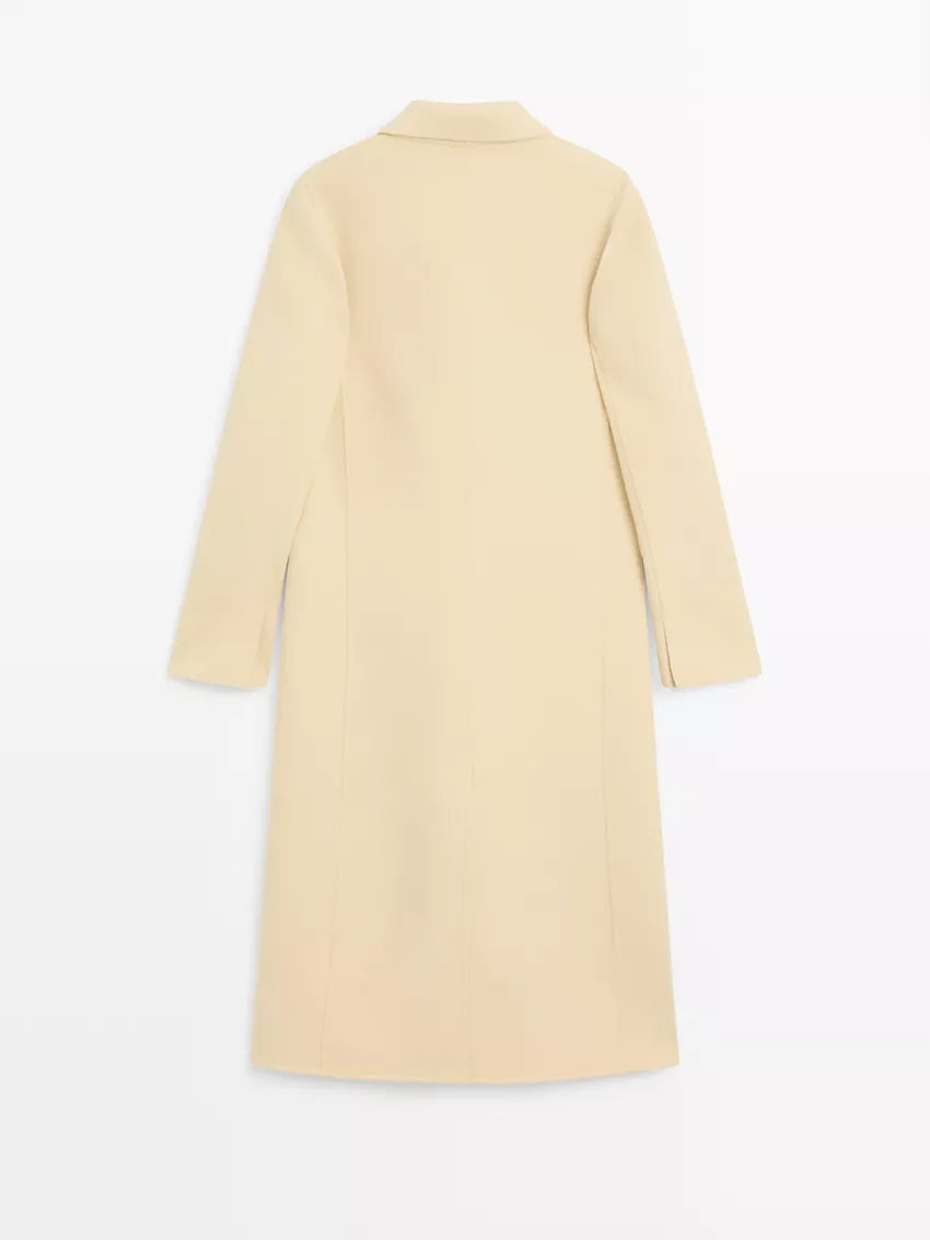 Langer zweireihiger Mantel in Beige aus Wollmischgewebe