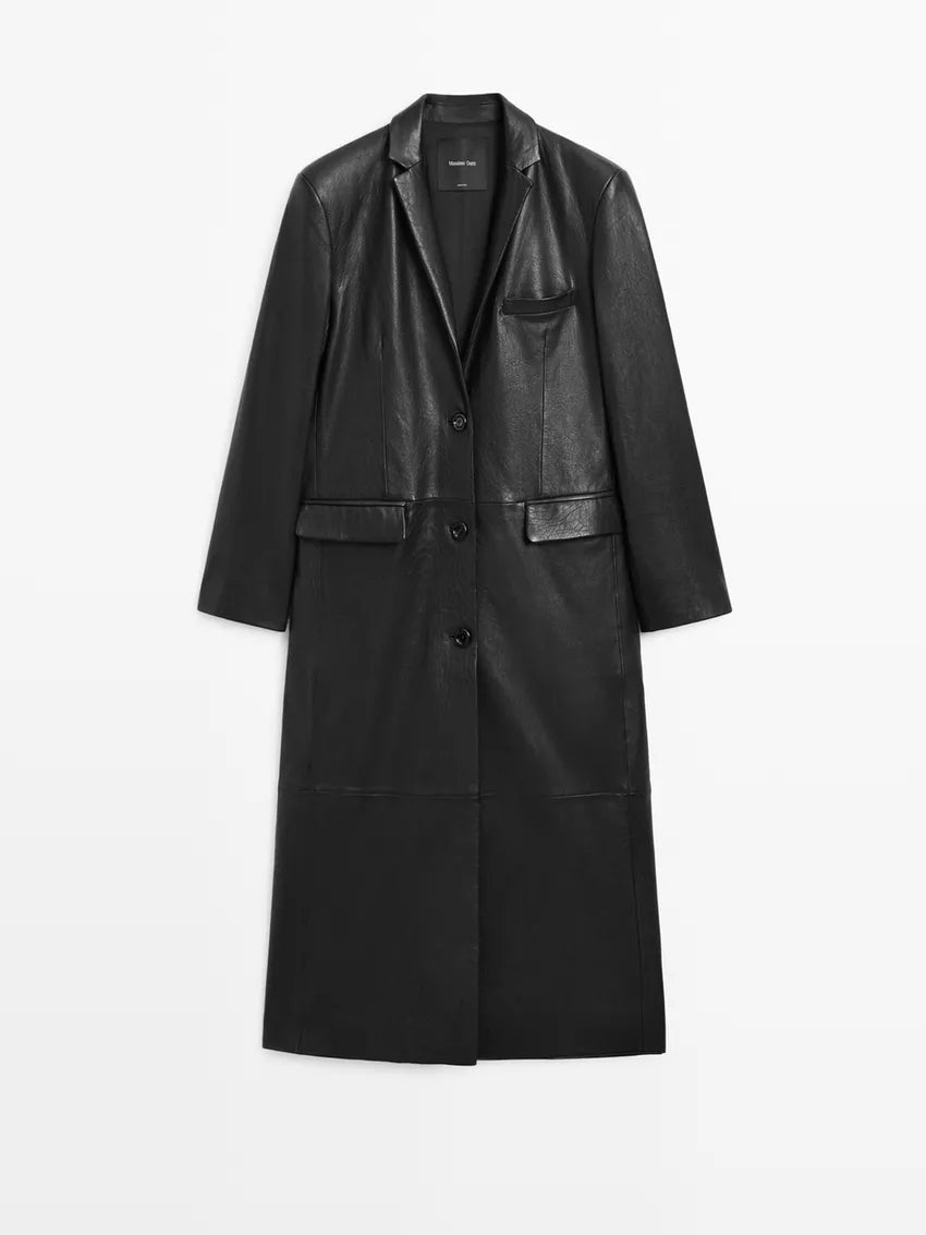 Langer schwarzer Mantel aus Nappaleder