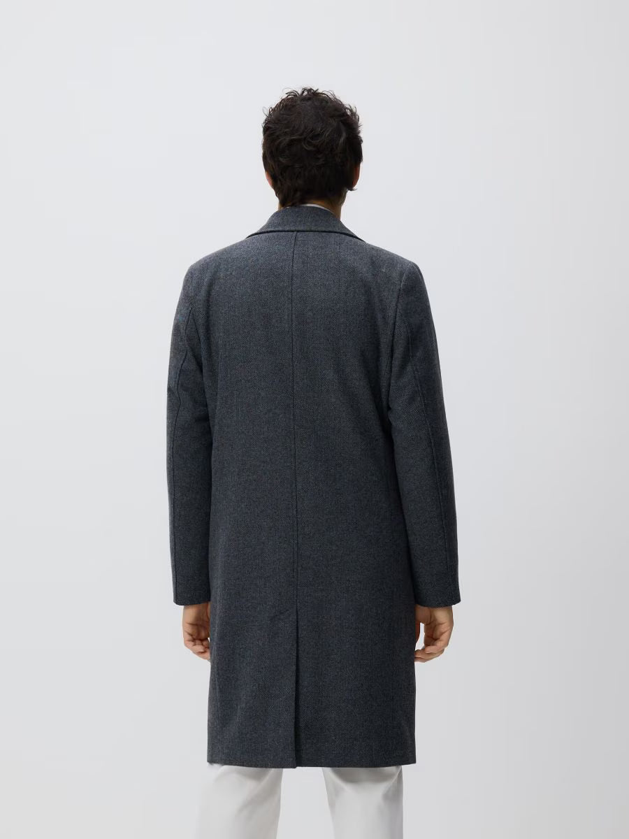 Mittelgrauer Zweireihiger Mantel - Wollgemisch