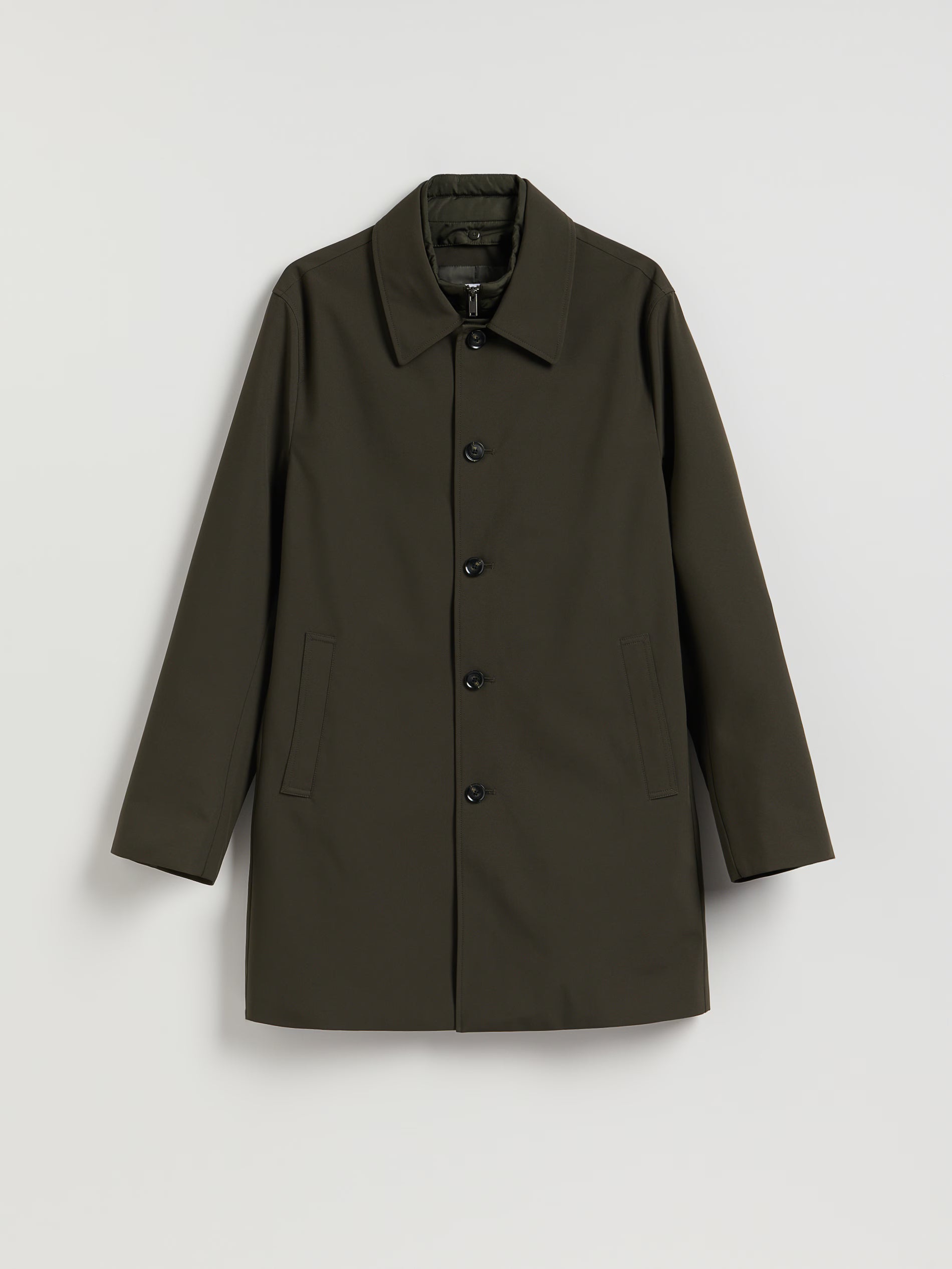 Glatter Mantel in Braungrün mit Kragen